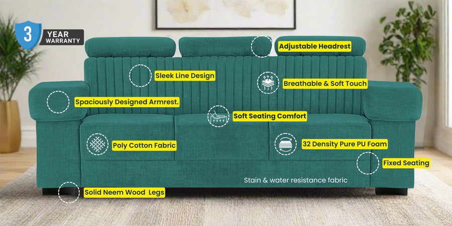 Draco Fabric 3 Seater Sofa In Bold Yellow Colour - Febonic Living