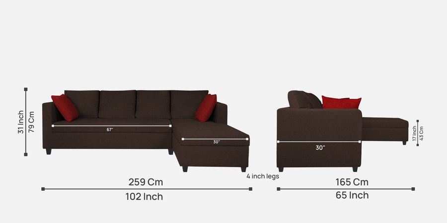 Nebula Fabric Lhs Sectional Sofa 3 Lounger In Coffee Brown Colour - Febonic Living