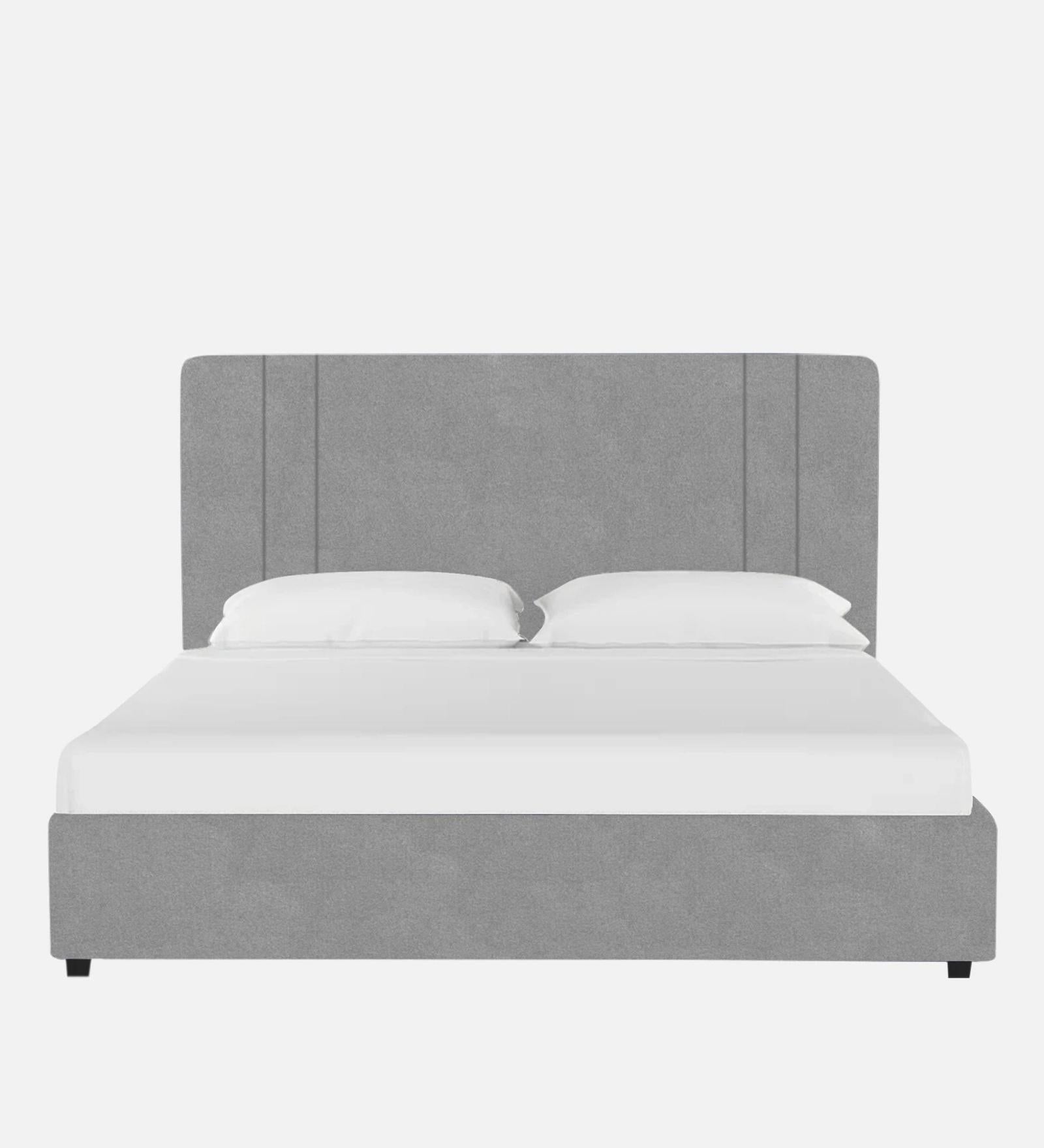 Asyra Velvet King Size Bed in Light Grey Colour With Storage