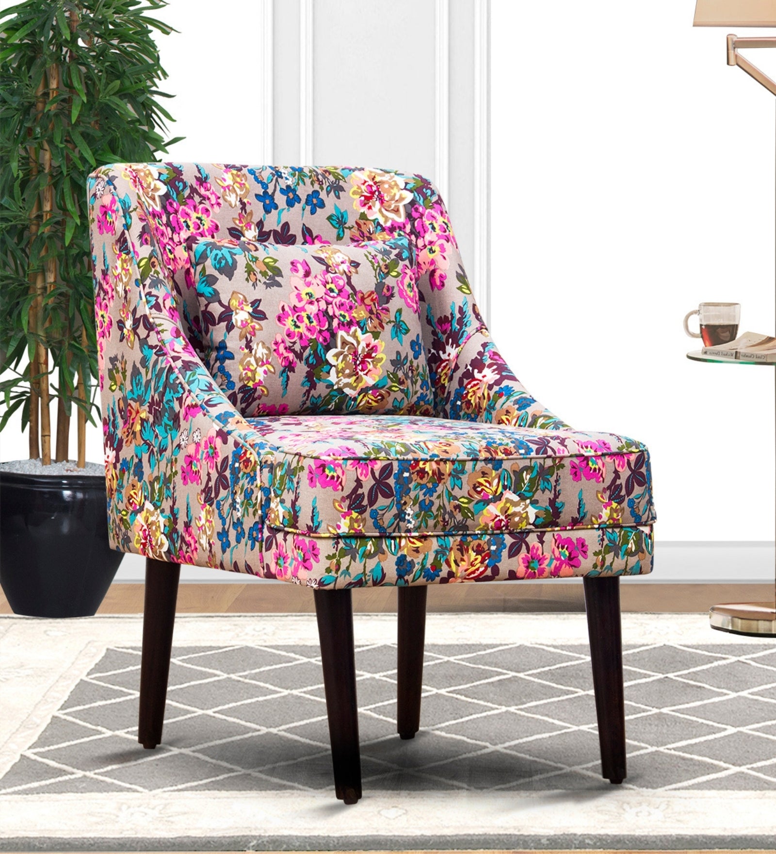 Moly Floral Print Fabric Accent Chair in Multi Colour