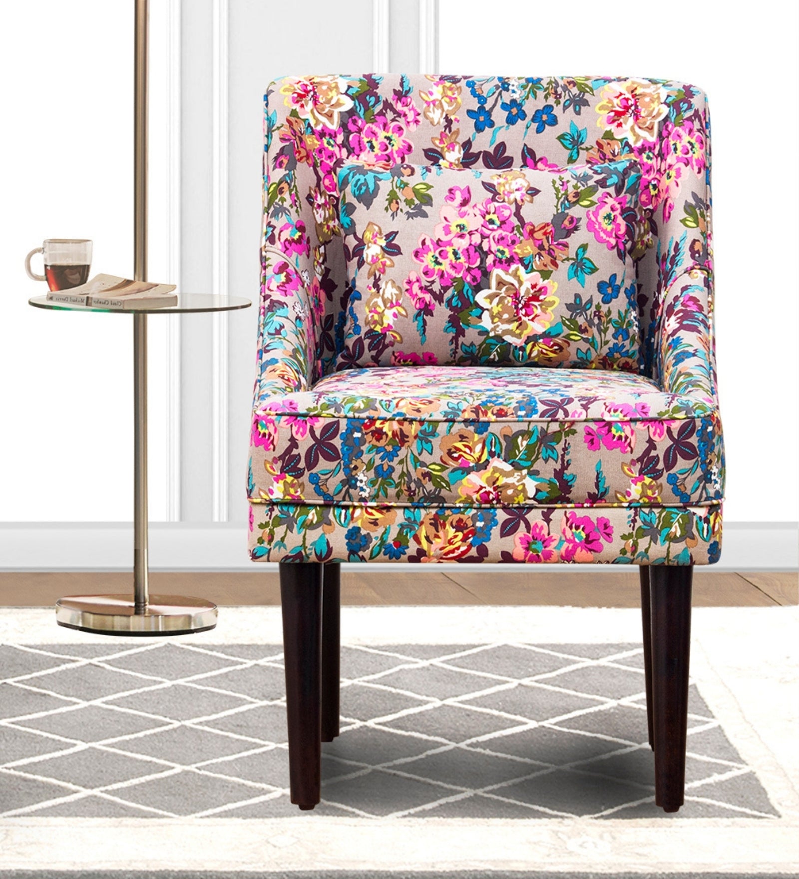 Moly Floral Print Fabric Accent Chair in Multi Colour
