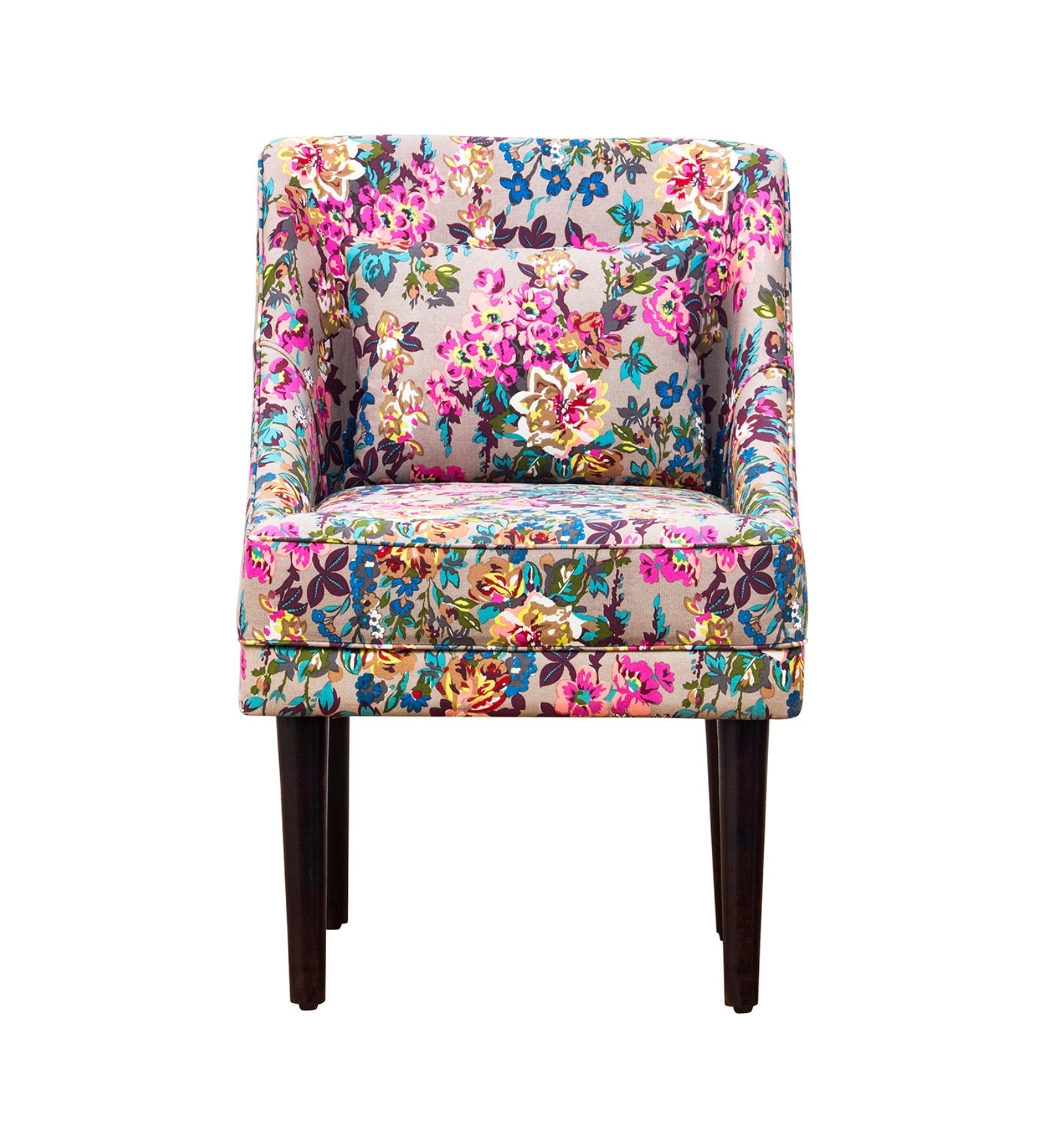 Moly Floral Print Fabric Accent Chair in Multi Colour