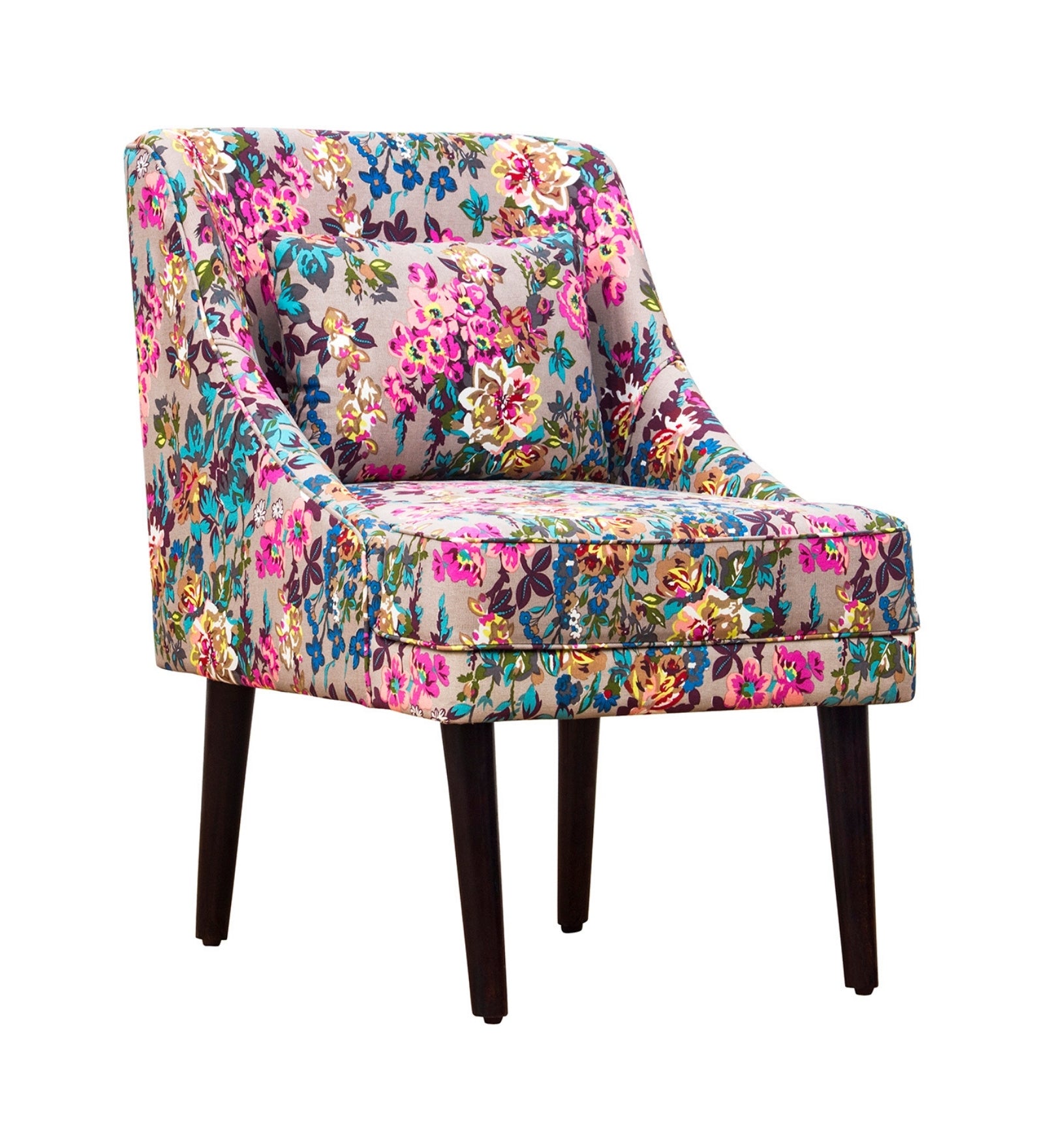 Moly Floral Print Fabric Accent Chair in Multi Colour