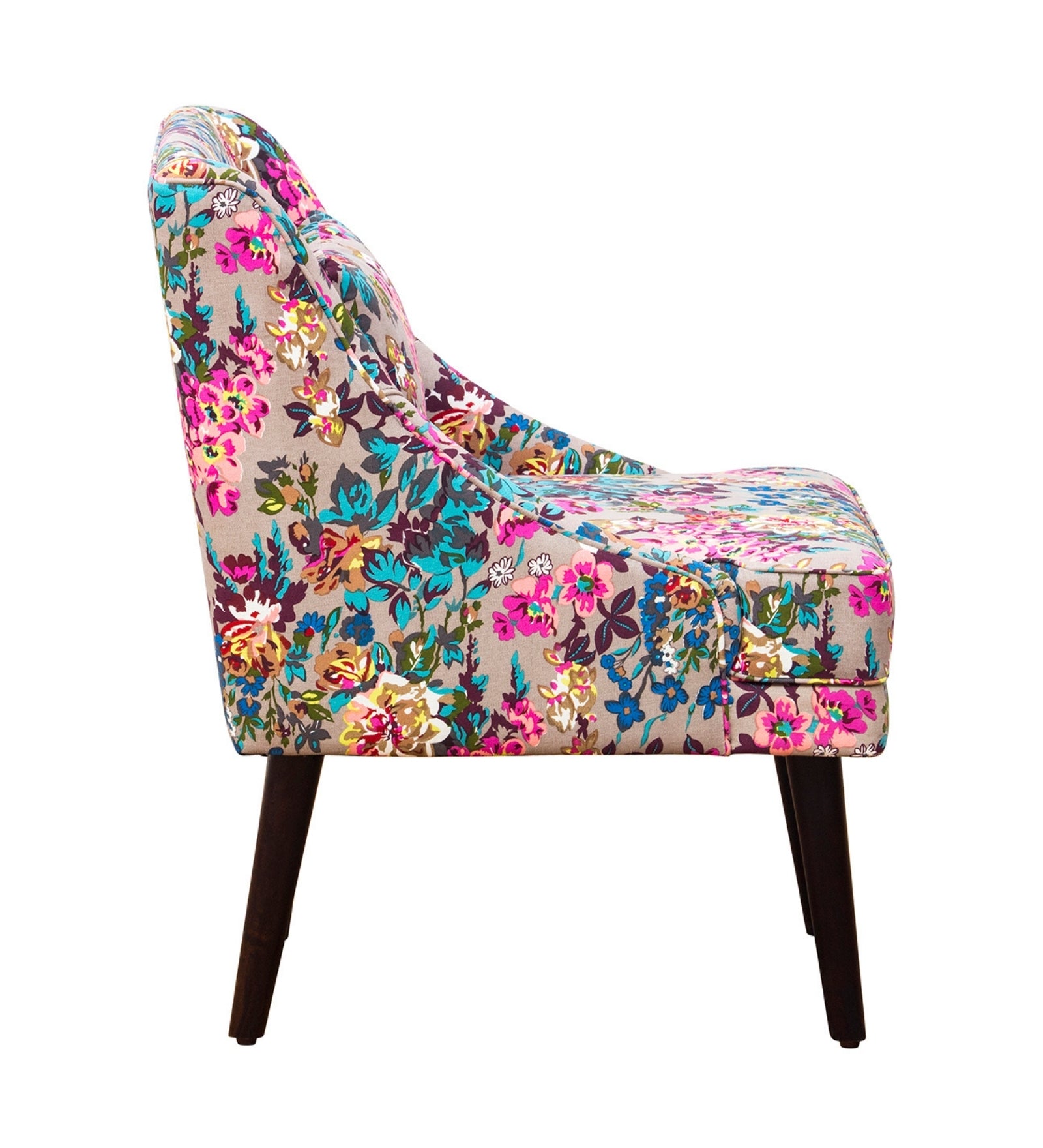 Moly Floral Print Fabric Accent Chair in Multi Colour