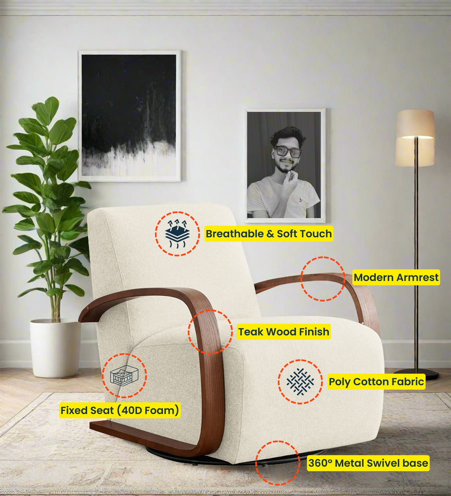 Balma Fabric Swivel Chair In Ivory Cream Colour - Febonic Living