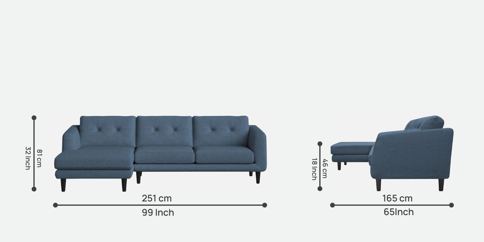 Natasha Velvet RHS Sectional Sofa (3+Lounger) in Oxford Blue Colour