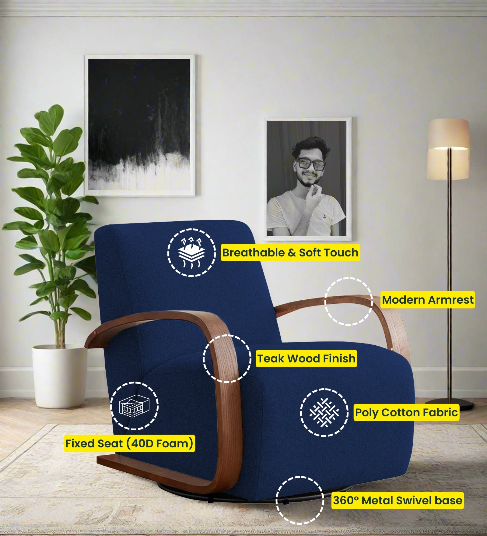 Balma Fabric Swivel Chair in Royal Blue Colour