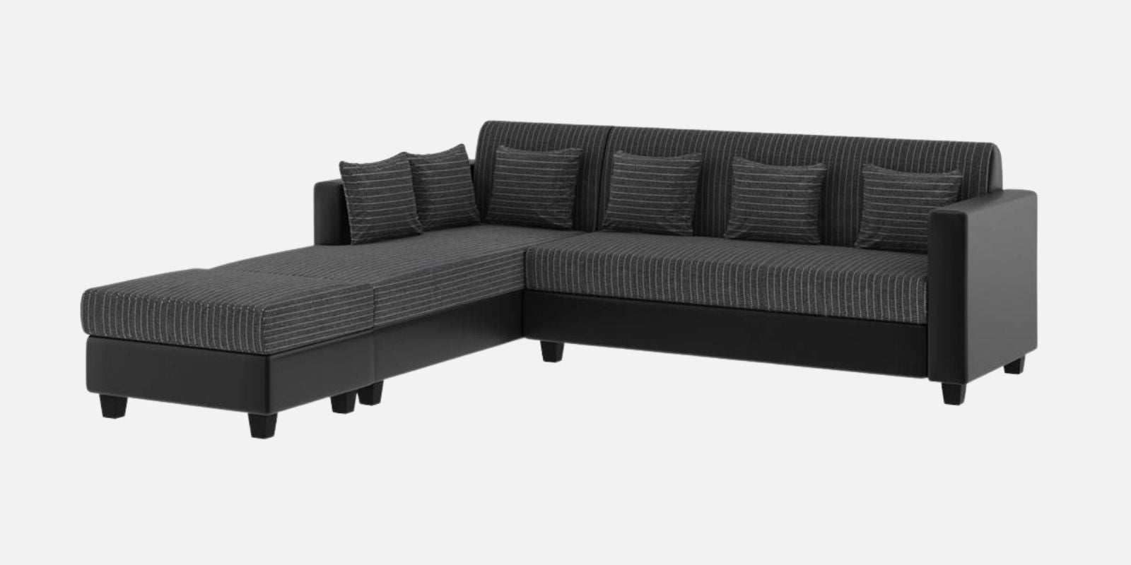Baley Fabric RHS Sectional Sofa (3 + Lounger) In Lama Black Colour