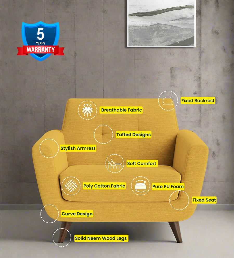 Jasmin Fabric 1 Seater Sofa In Bold Yellow Colour - Febonic Living