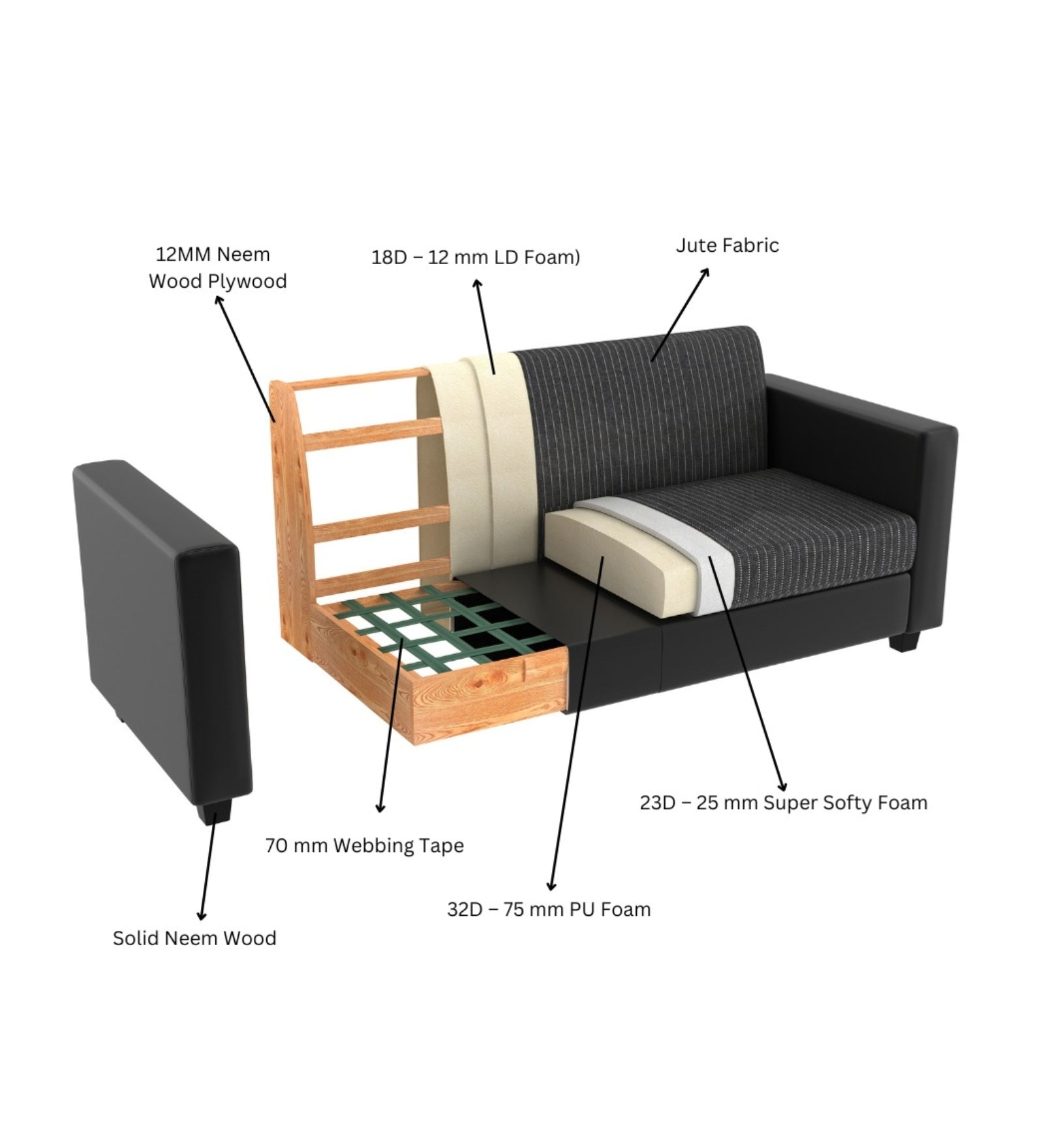 Baley Leatherette 1 Seater Sofa in Dark Brown Colour