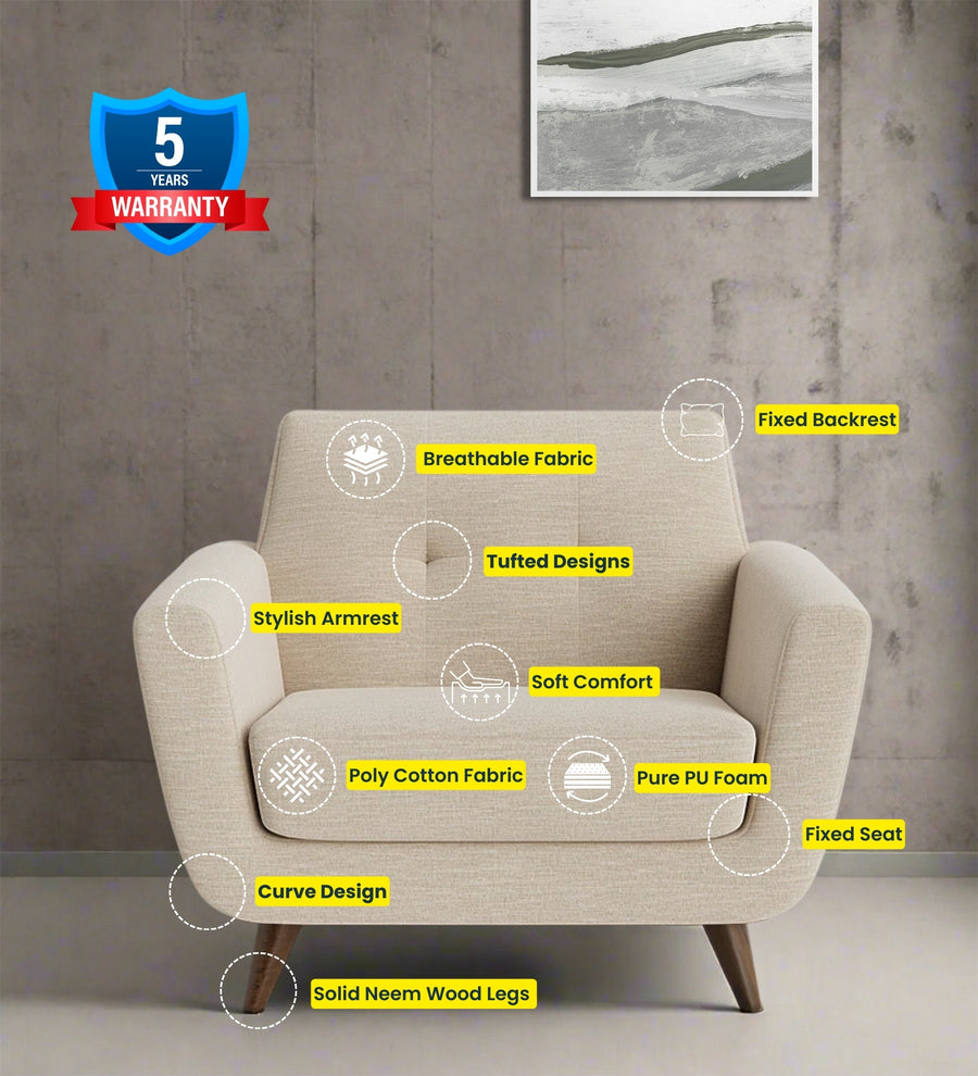 Jasmin Fabric 1 Seater Sofa In Ivory Cream Colour - Febonic Living