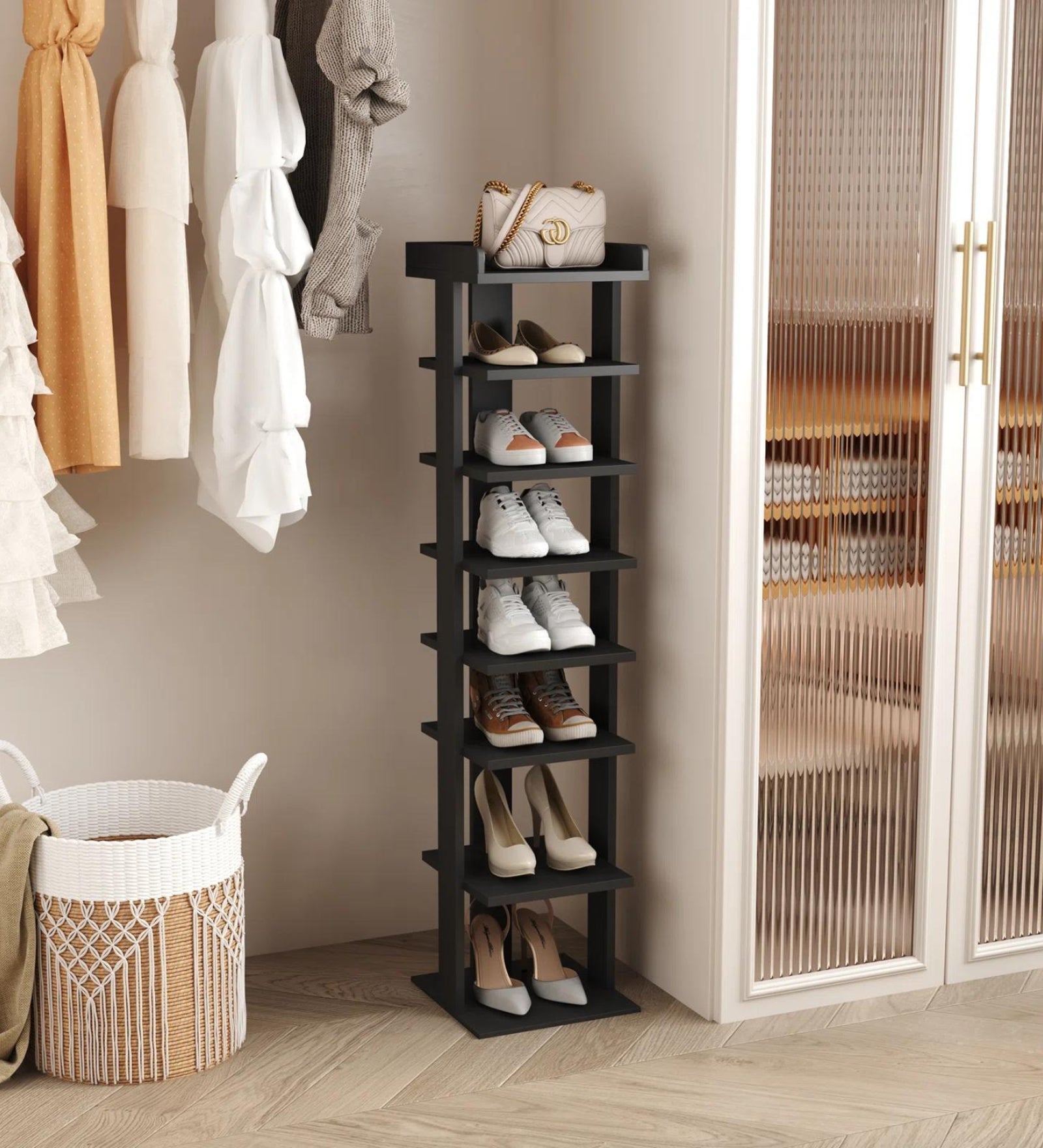 Taila Shoe Rack in Frosty White & Wenge Finish