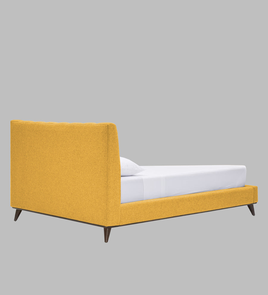 Jasmin Fabric Upholstered Queen Bed In Bold Yellow Colour - Febonic Living