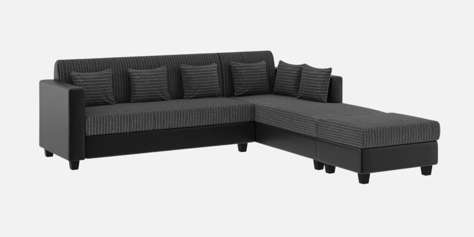 Baley Fabric LHS Sectional Sofa (3 + Lounger) In Lama Black Colour