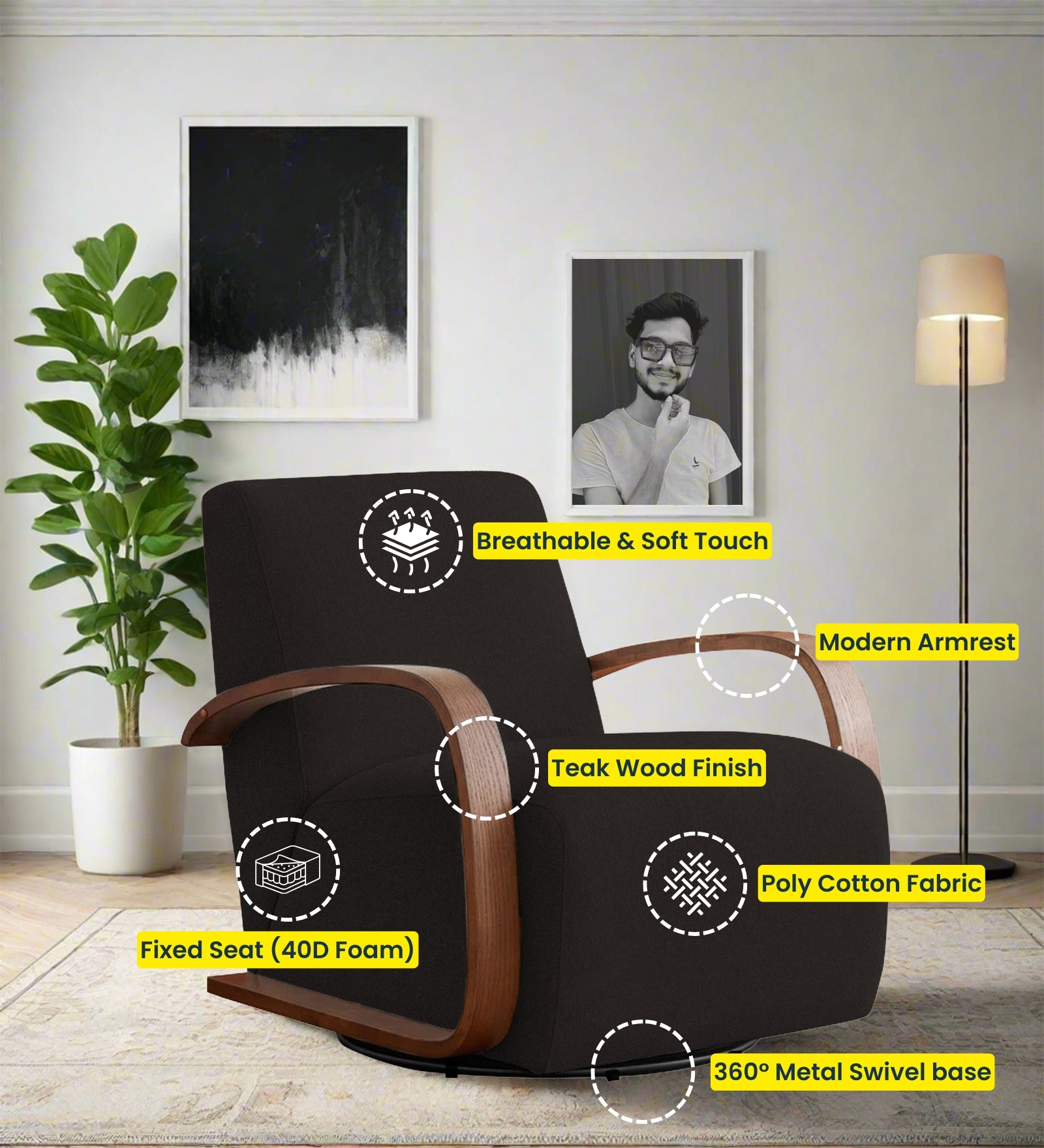 Balma Fabric Swivel Chair in Cara Brown Colour