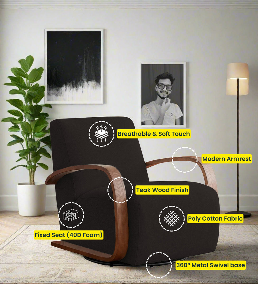Balma Fabric Swivel Chair In Cara Brown Colour - Febonic Living