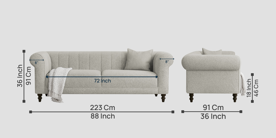 Sahara Fabric 3 Seater Sofa In Bone Beige Colour 1 - Febonic Living