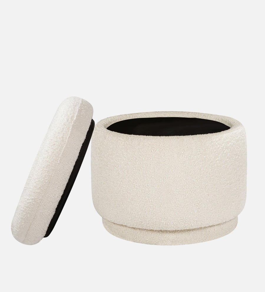 Noki Boucle Fabric Ottoman In Bright White Colour With Storage - Febonic Living