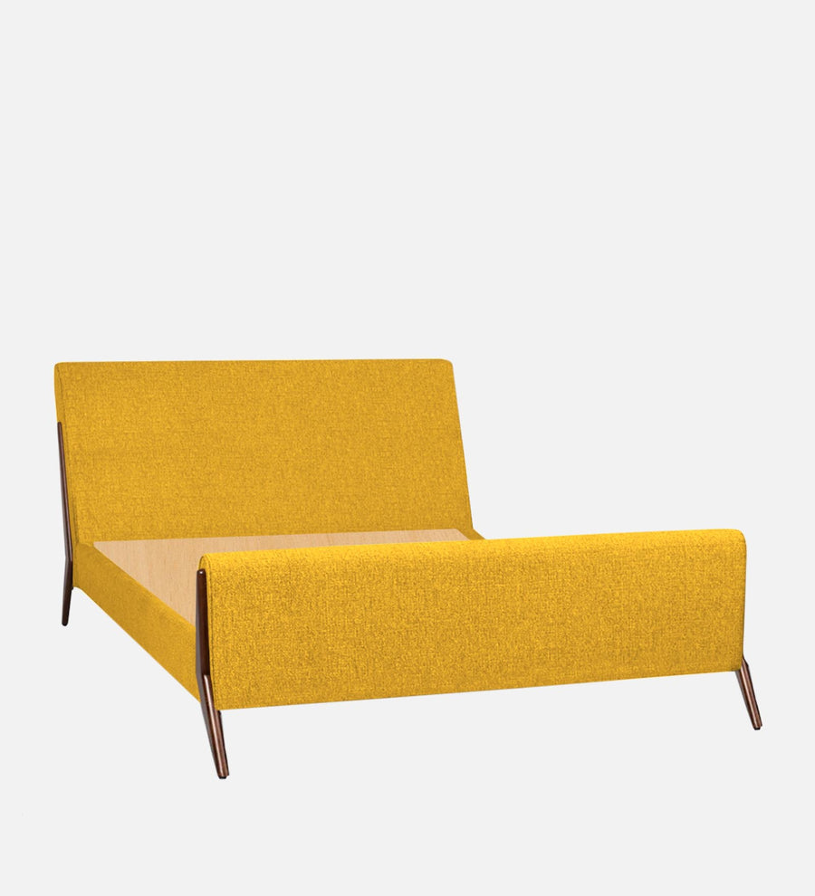 Catla Fabric Upholstered Queen Size Bed In Bold Yellow Colour - Febonic Living