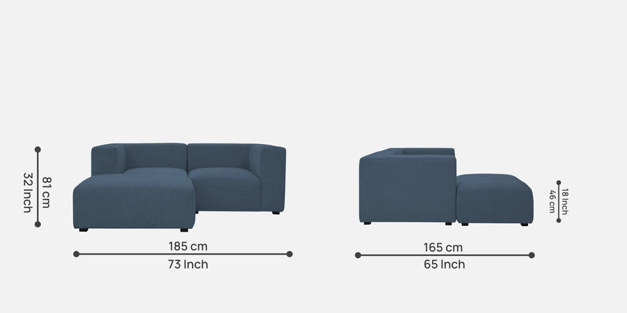 Dora Velvet Rhs Sectional Sofa 2 Ottoman Lounger In Oxford Blue Colour - Febonic Living