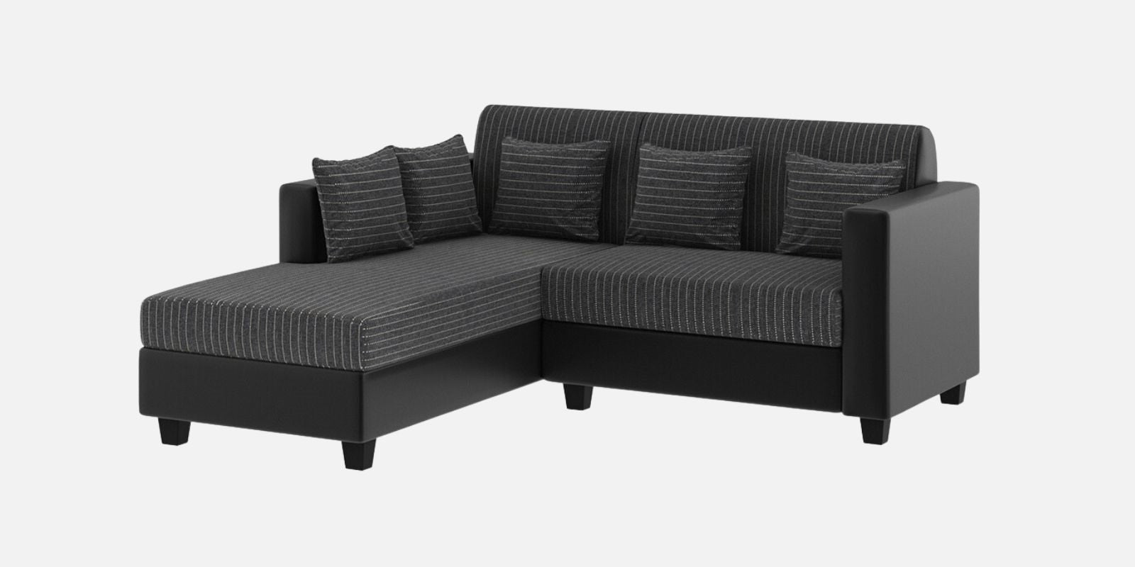 Baley Fabric RHS Sectional Sofa (2 + Lounger) In Lama Black Colour