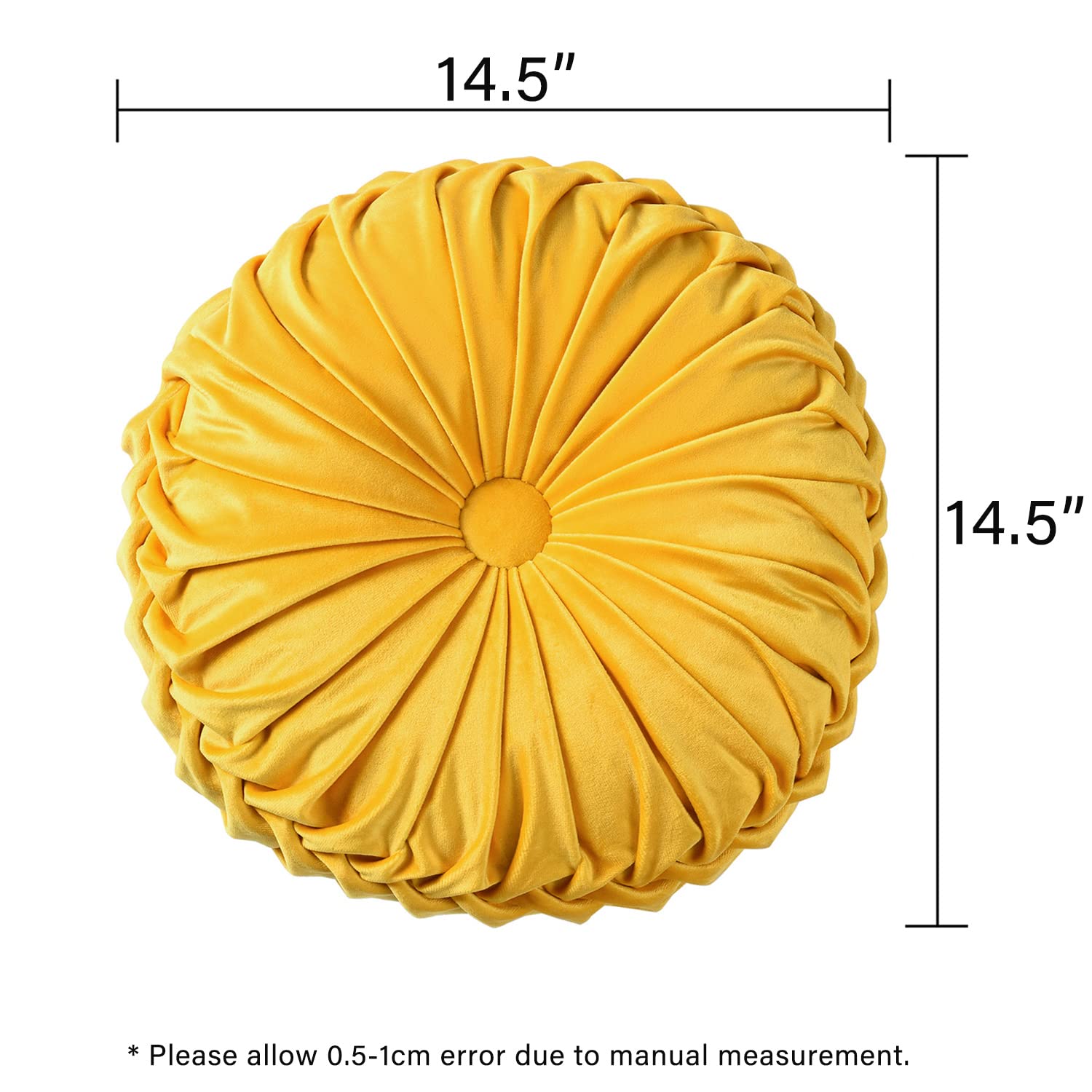 Taka Velvet Decorative Round Pleated Throw Pillows (Pack of 2) In Turmeric Yellow Colour
