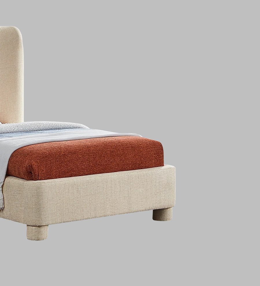 Lenny Fabric Upholstered Single Size Bed In Ivory Cream Colour - Febonic Living