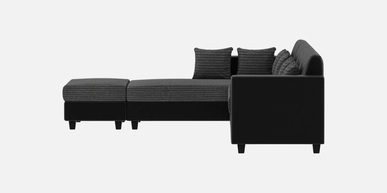 Baley Fabric RHS Sectional Sofa (3 + Lounger) In Lama Black Colour