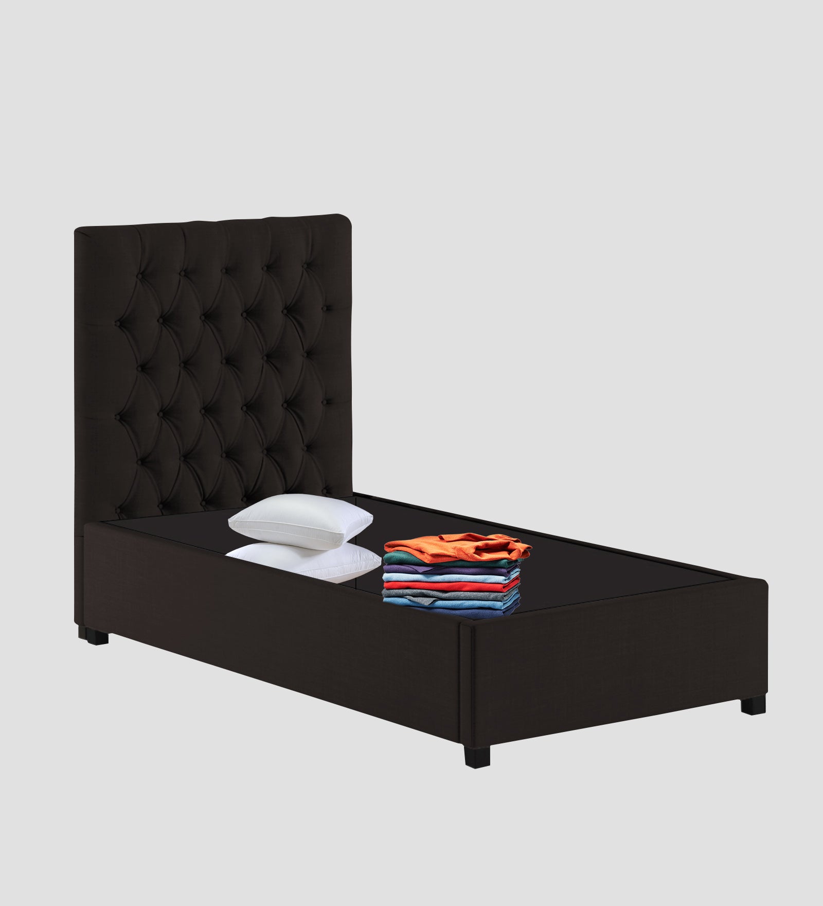 Isko Fabric Upholstered Single Bed in Cara Brown Colour with Box Storage