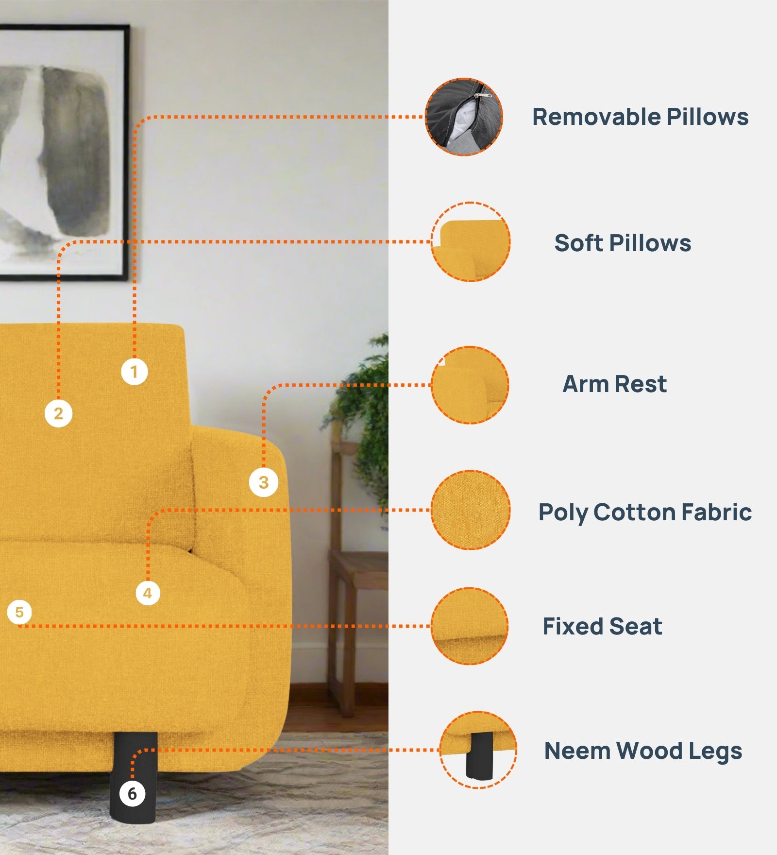 Varu Fabric 1 Seater Sofa In  Cookie Beige Colour - Febonic Living
