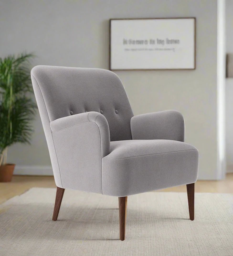 Zews Velvet Fabric 1 Seater Wing Chair in Concrete Grey Colour