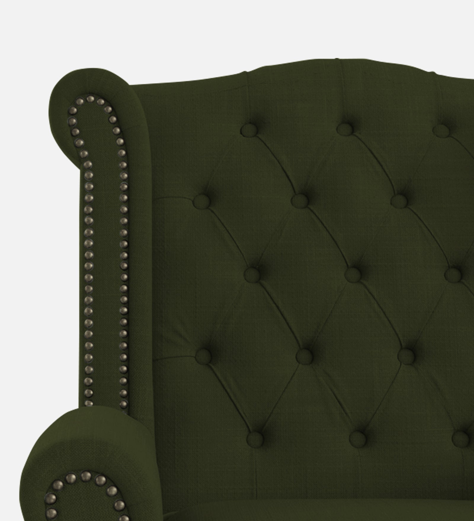 Nory Fabric 1 Seater Wing Chair in Olive Green Colour