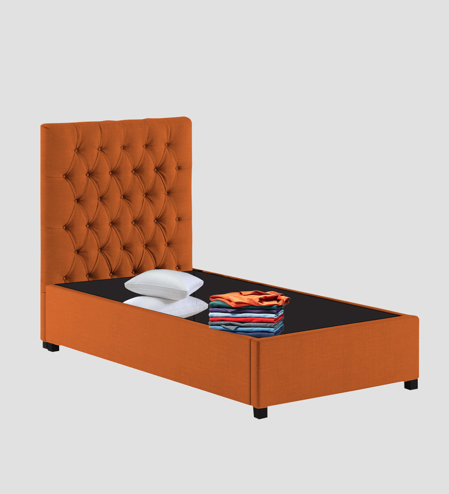 Isko Fabric Upholstered Single Size Bed In Vivid Orange Colour With Box Storage - Febonic Living