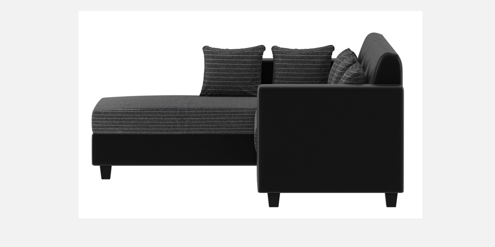 Baley Fabric LHS Sectional Sofa (2 + Lounger) In Lama Black Colour