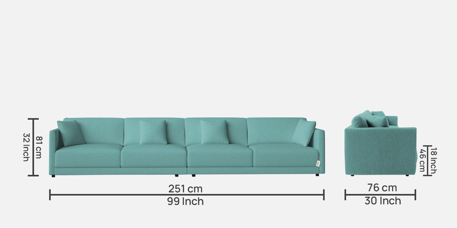 Casso Velvet 4 Seater Sofa in Barmunda Aqua Colour