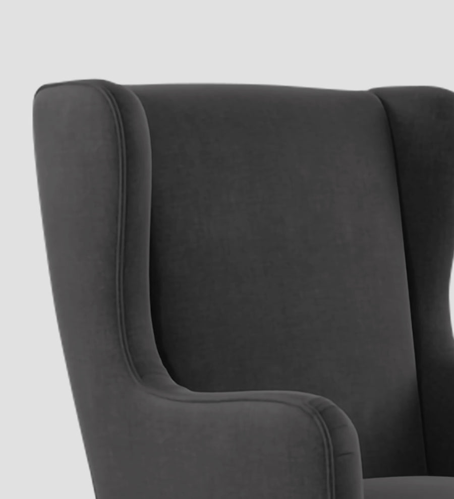 Suri Velvet Wing Chair In Davy Grey Colour - Febonic Living