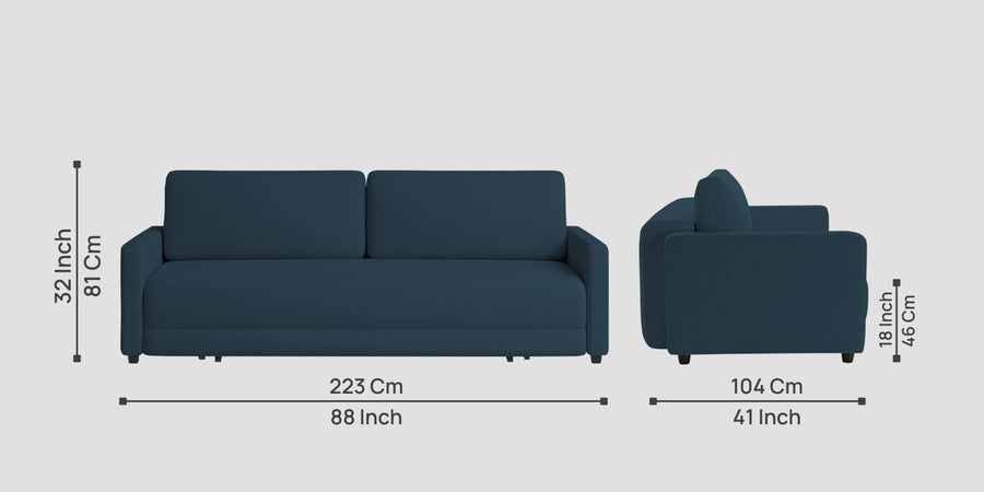 Leora Fabric 3 Seater Convertible Sofa Cum Bed In Cool Blue Colour - Febonic Living