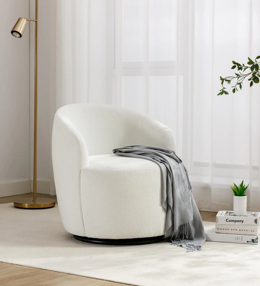 Oscar Fabric Swivel Chair In Ivory Cream Colour - Febonic Living