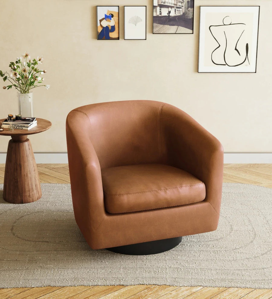 Koda Leatherette Swivel Chair In Cinnamon Brown Colour - Febonic Living