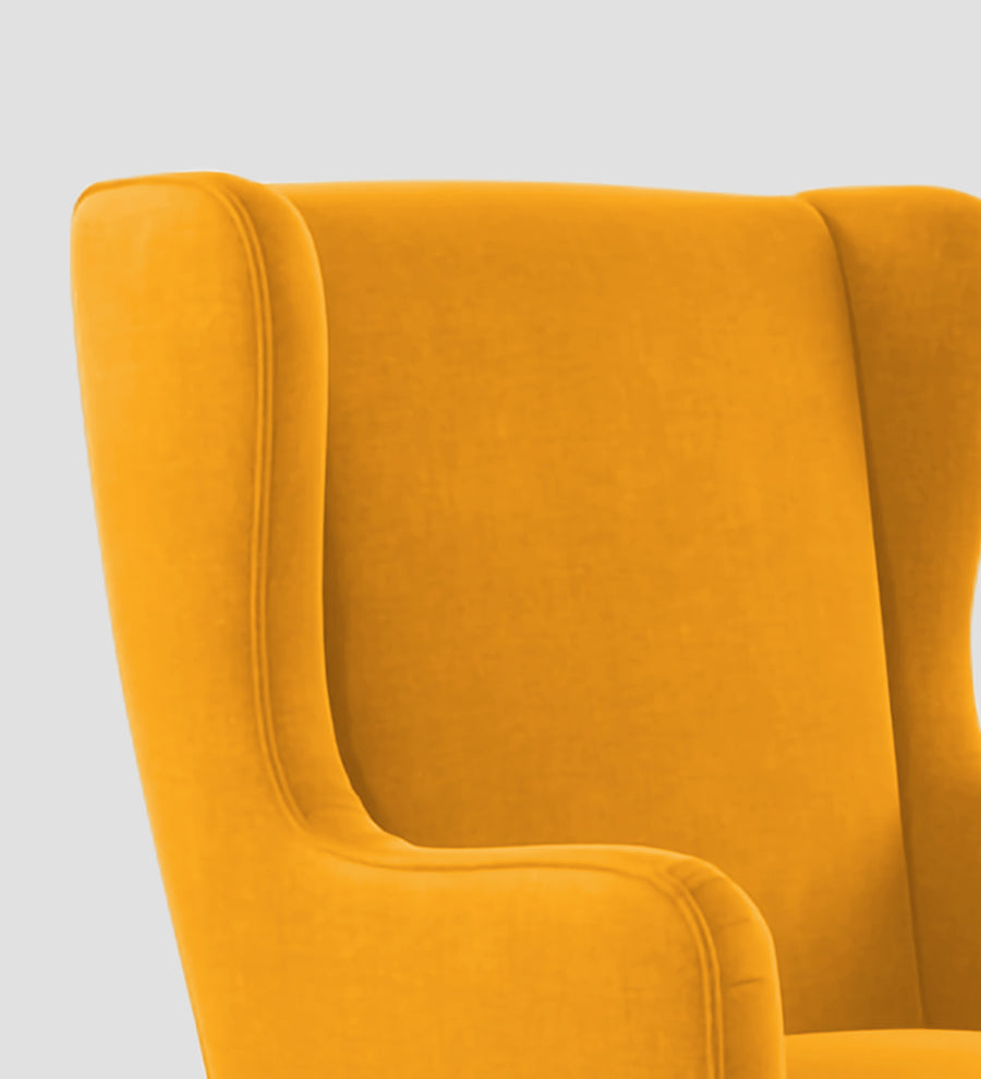 Suri Velvet Wing Chair In Safforn Yellow Colour - Febonic Living