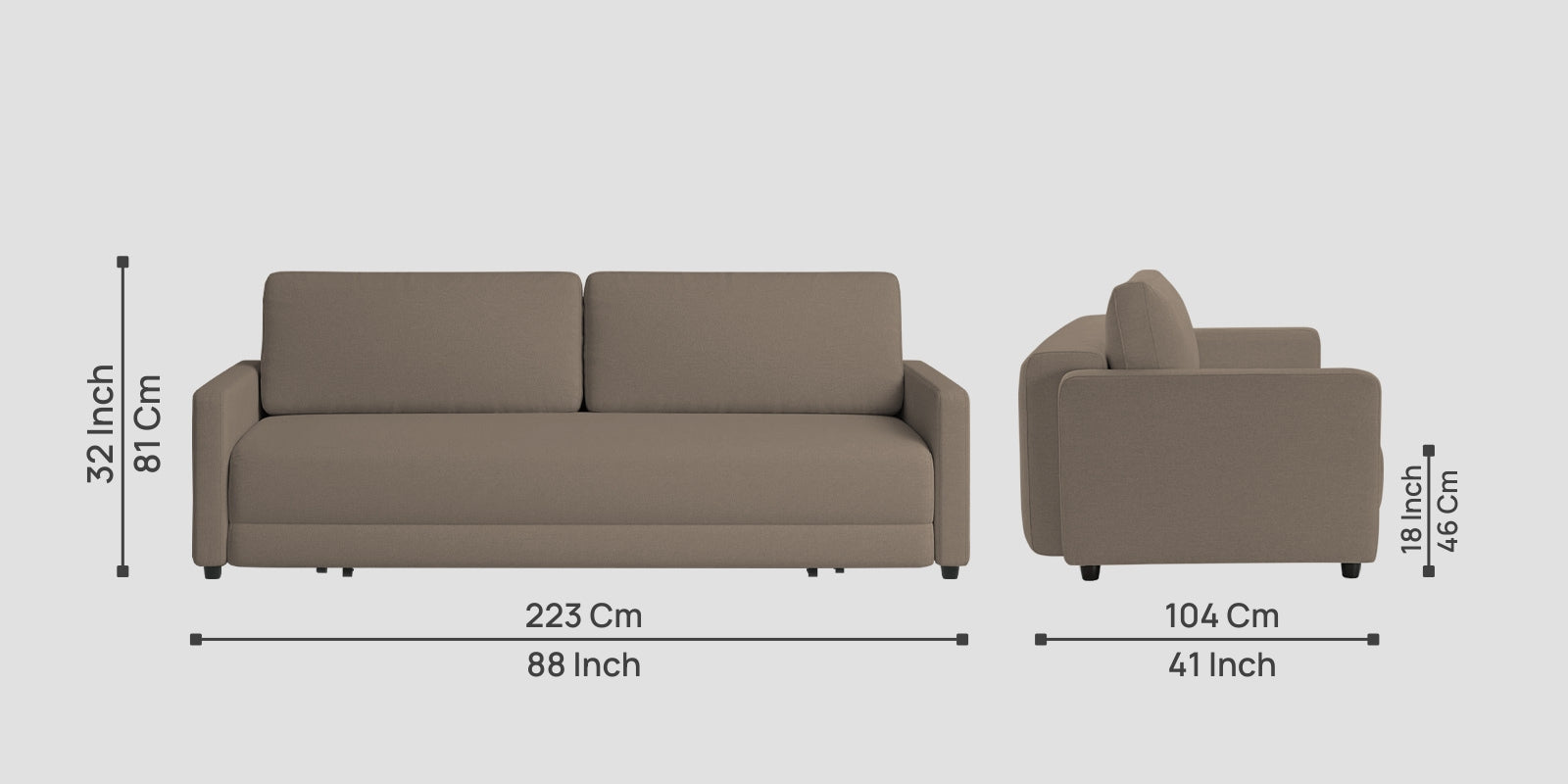 Leora Fabric 3 Seater Convertible Sofa Cum Bed In Hazel Beige Colour - Febonic Living