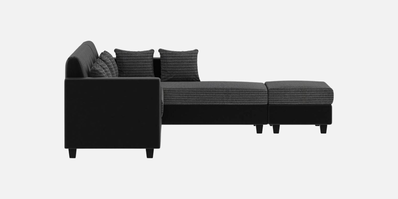 Baley Fabric LHS Sectional Sofa (3 + Lounger) In Lama Black Colour