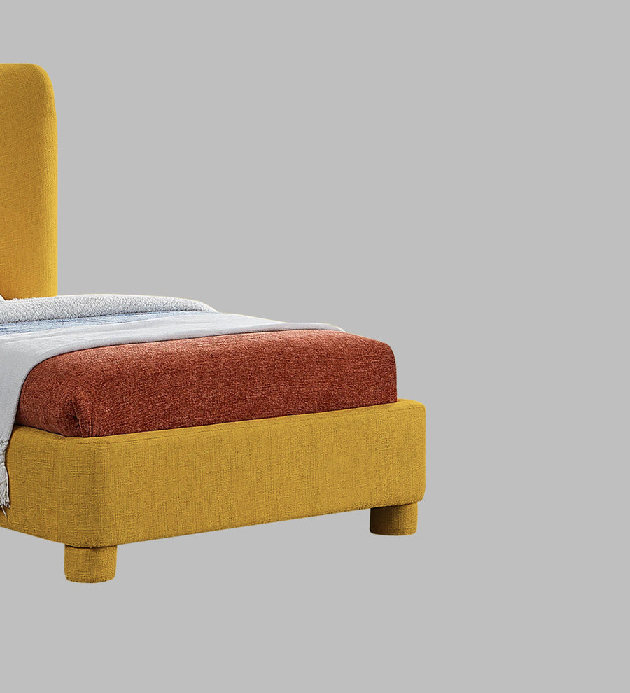 Lenny Fabric Upholstered Single Size Bed In Bold Yellow Colour - Febonic Living