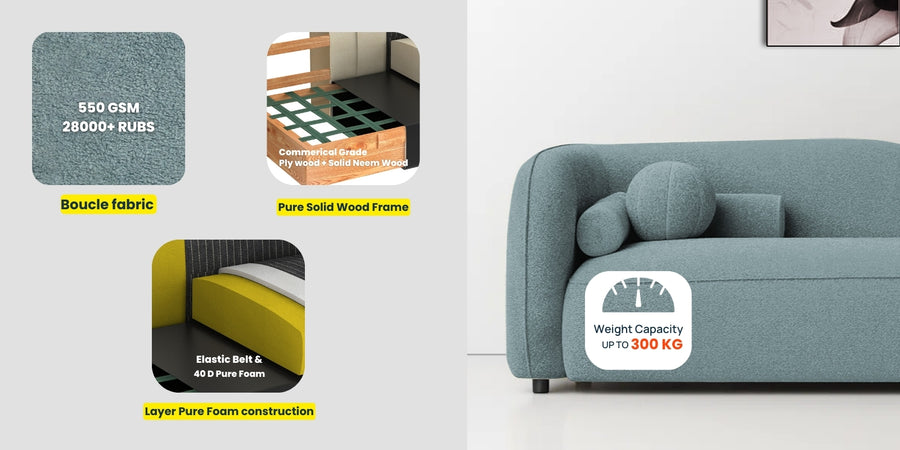 Corny Boucle Fabric 2 Seater Sofa In Apple Green Colour - Febonic Living