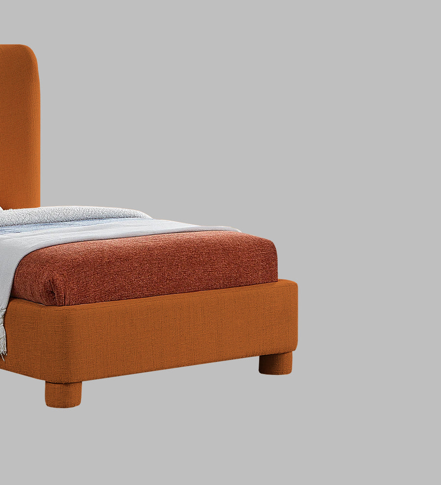 Lenny Fabric Upholstered Single Size Bed In Vivid Orange Colour - Febonic Living