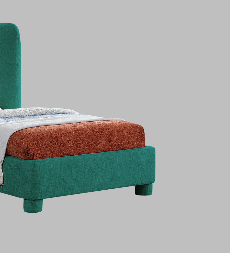 Lenny Fabric Upholstered Single Size Bed In Sea Green Colour - Febonic Living