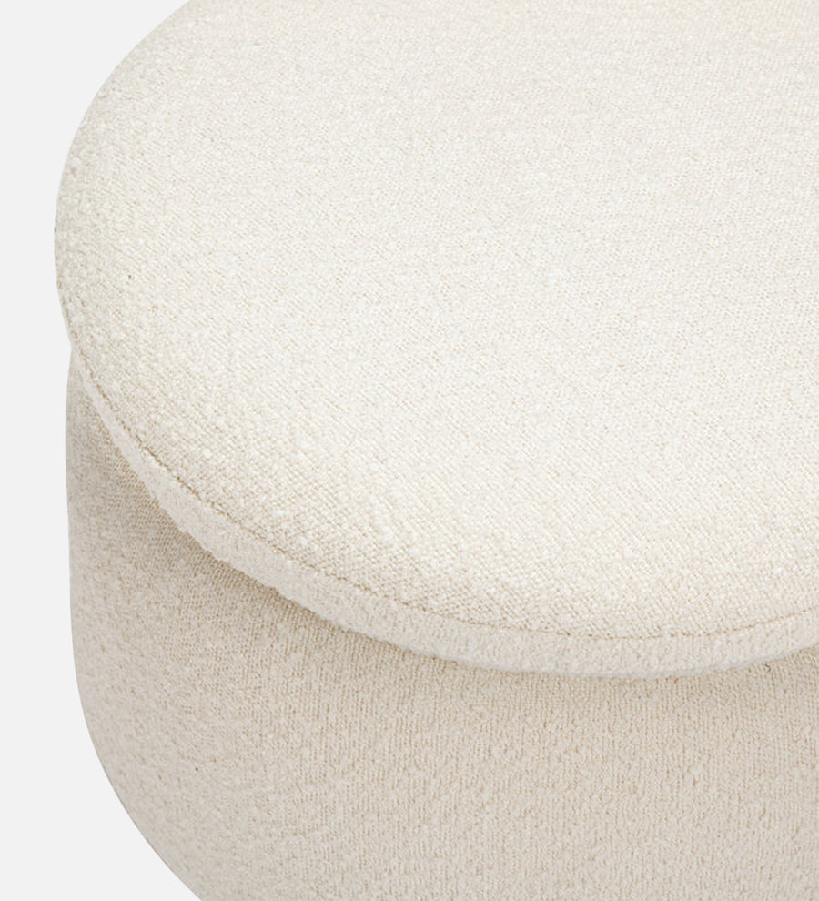 Noki Boucle Fabric Ottoman In Bright White Colour With Storage - Febonic Living