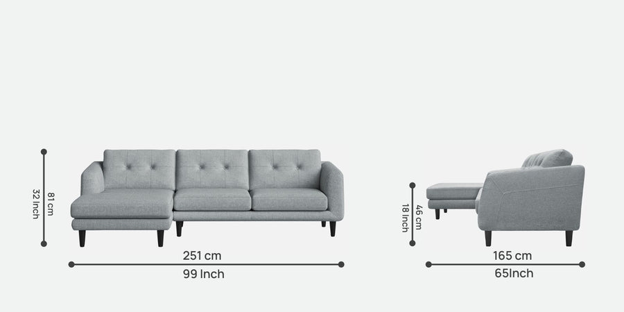 Natasha Velvet Rhs Sectional Sofa 3 Lounger In Pearl Grey Colour - Febonic Living