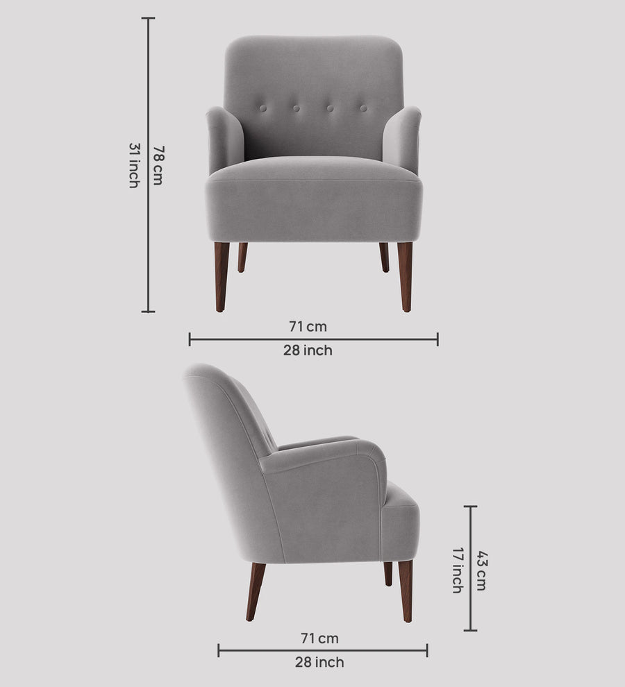 Zews Velvet Fabric Arm Chair In Concrete Grey Colour - Febonic Living