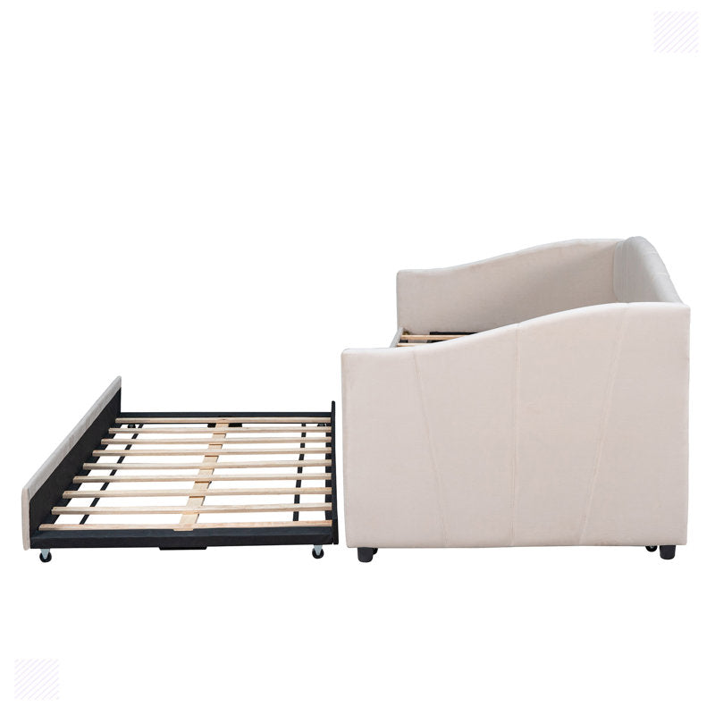 Doom Velvet Pull Out Sofa Cum Bed In Camel Beige Colour - Febonic Living